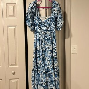 Abercrombie & Fitch Blue Floral Puff Sleeve Dress